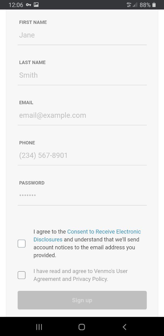 Venmo Registration Step 1